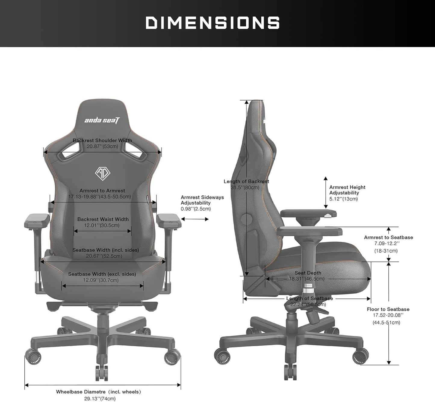 Anda Seat Kaiser 3 XL Gaming Chairs for Adults - Ergonomic Black PVC Leather Gaming Chair with Lumbar Support, Comfortable Office Seat with Neck Support - Heavy Duty Wide Gamer Seat