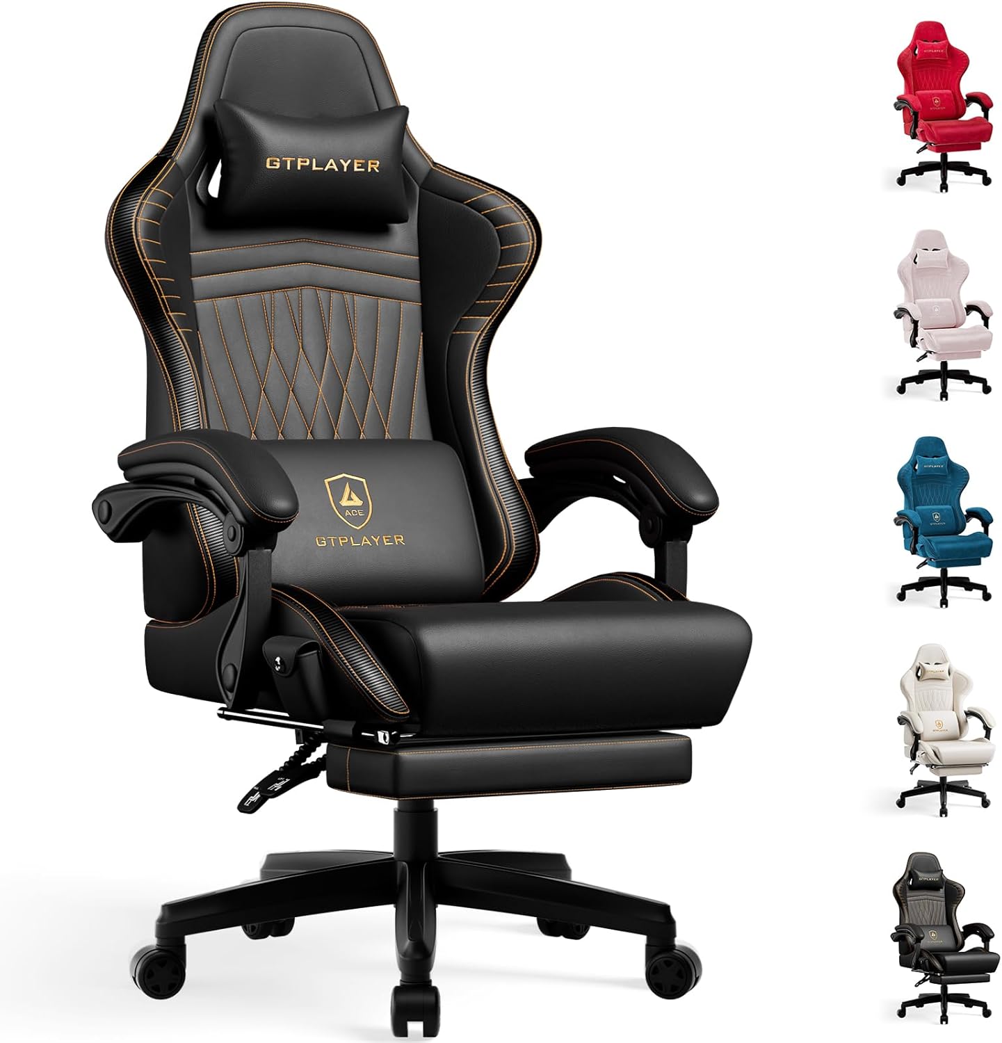 GTPLAYER Gaming Chair with Speakers, Video Game Chairs with Footrest, PC Gamer Chairs for Adults - Padded High Back Ergonomic Reclining Silla Gamer, Linkage Armrest, Ace Pro, Pink (Velvet)