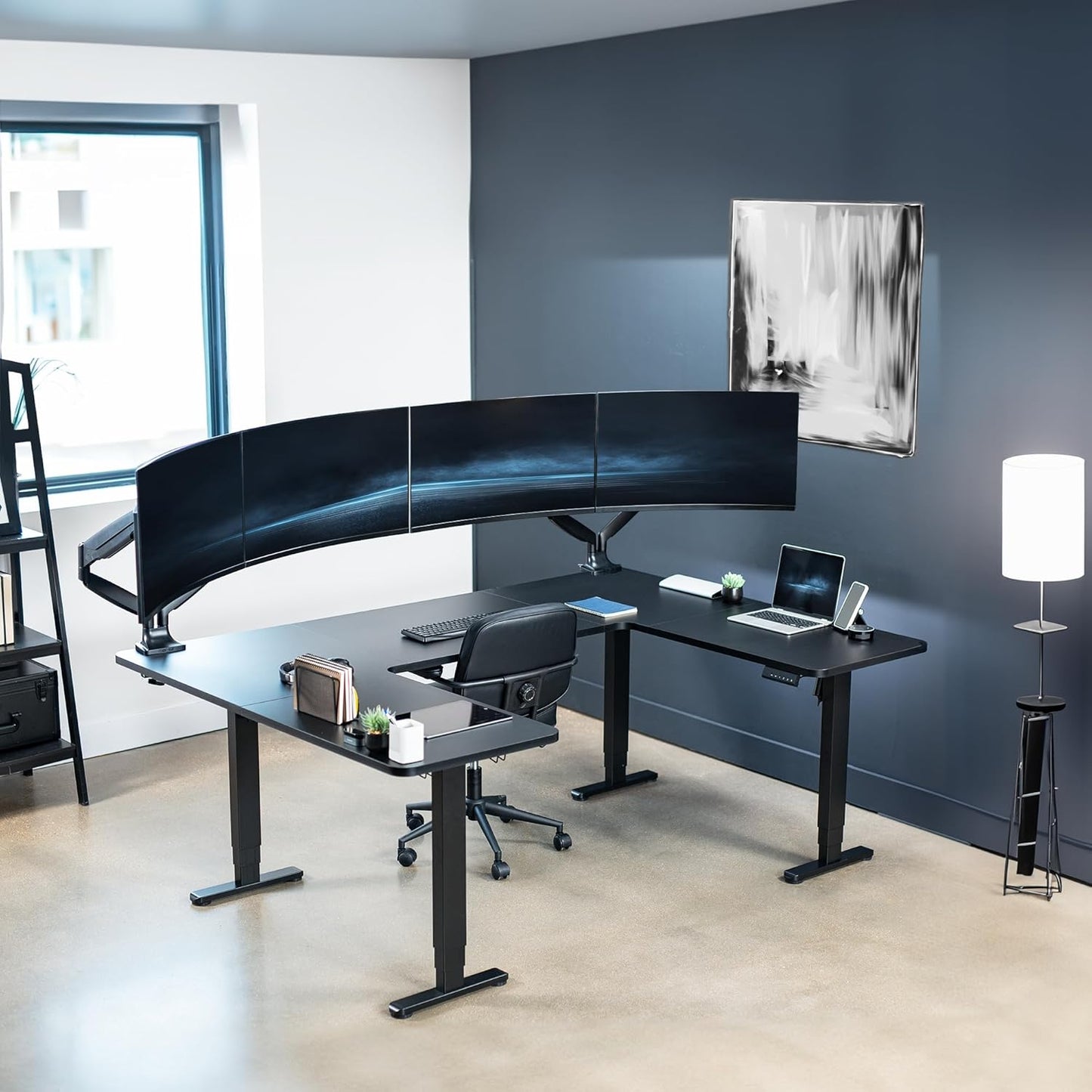 VIVO Large U-Shaped 83 x 60 in Electric Standing Desk, Memory Height Adjustment, Black Top Black Frame, DESK-E4UBB