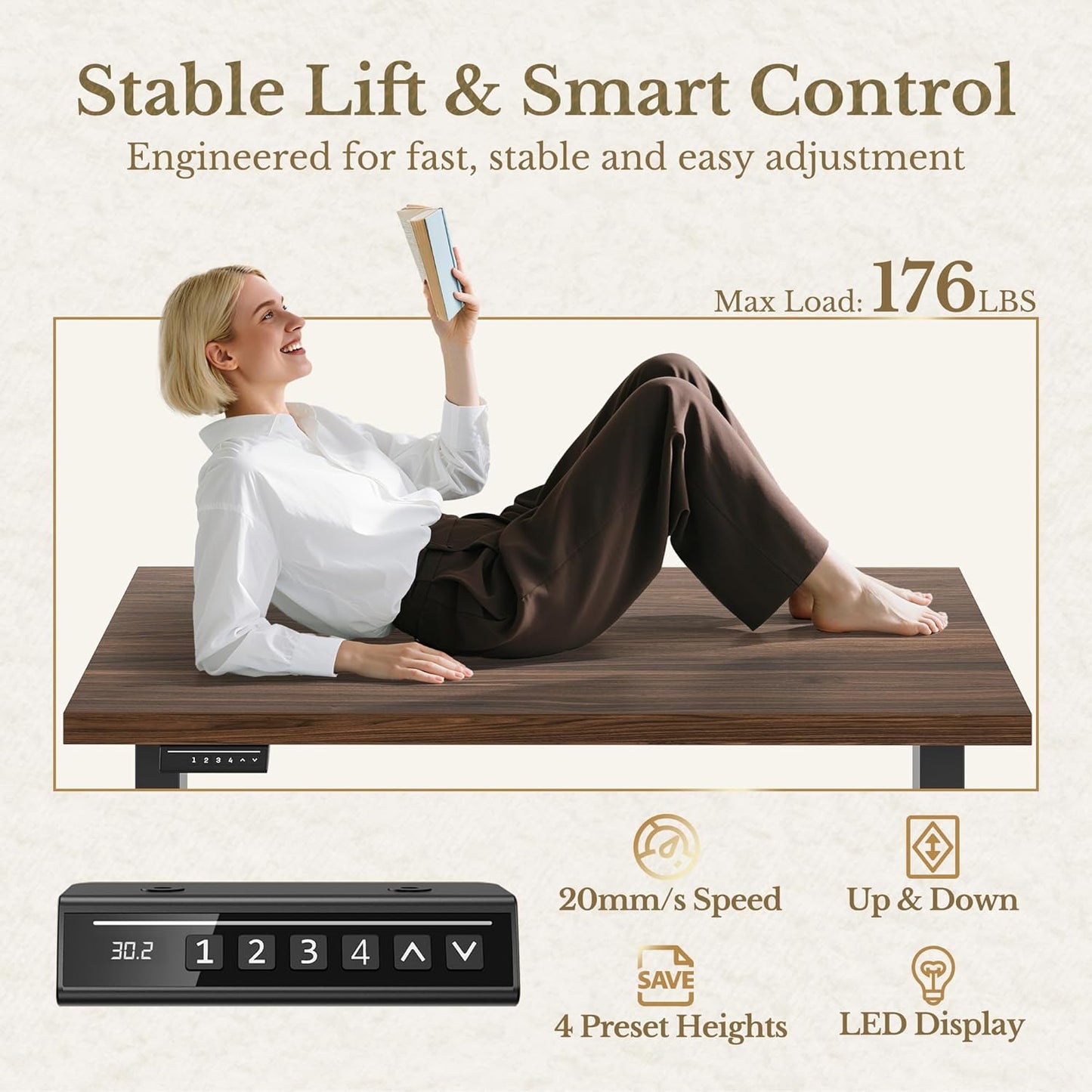 70" Standing Desk with Storage, Executive Electric Height Adjustable Stand Up Desk with AC/USB, Privacy Panel, Large One-Piece Destop, Fluted Computer Desk, Black Walnut