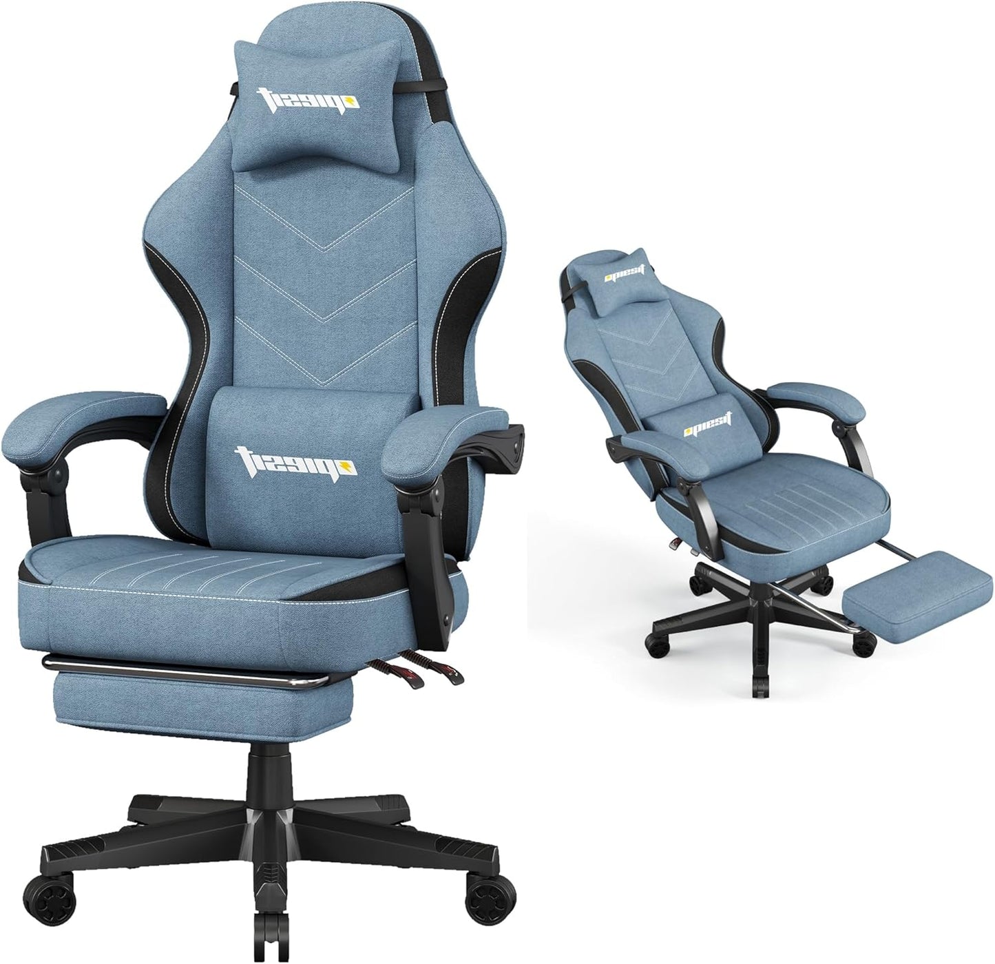 Gaming Chair,Fabric Computer Chair with Pocket Spring Cushion,400 lb Load Capacity,Ergonomic Office Chair with Footrest,Height Adjustable Video Gamer Chair with Lumbar Support(Black)