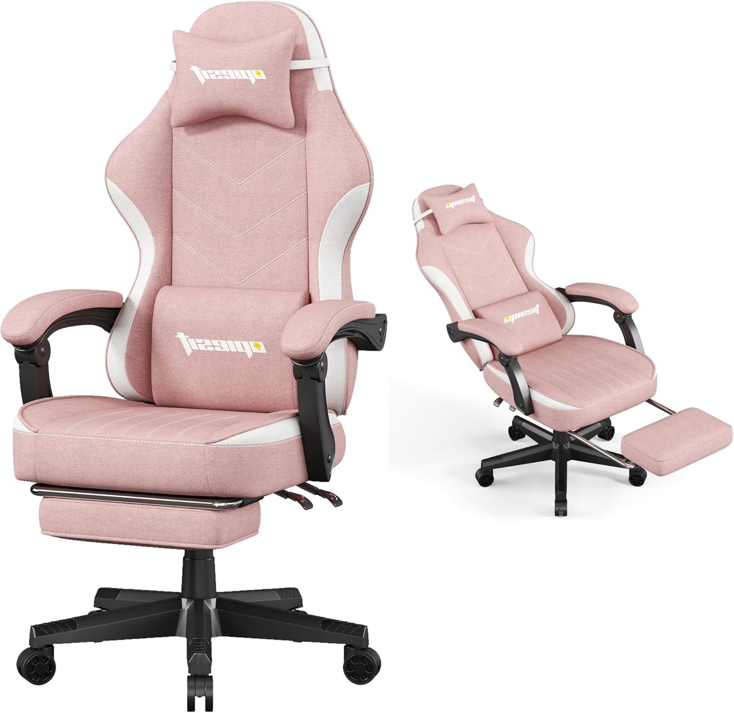 Gaming Chair,Fabric Computer Chair with Pocket Spring Cushion,400 lb Load Capacity,Ergonomic Office Chair with Footrest,Height Adjustable Video Gamer Chair with Lumbar Support(Black)
