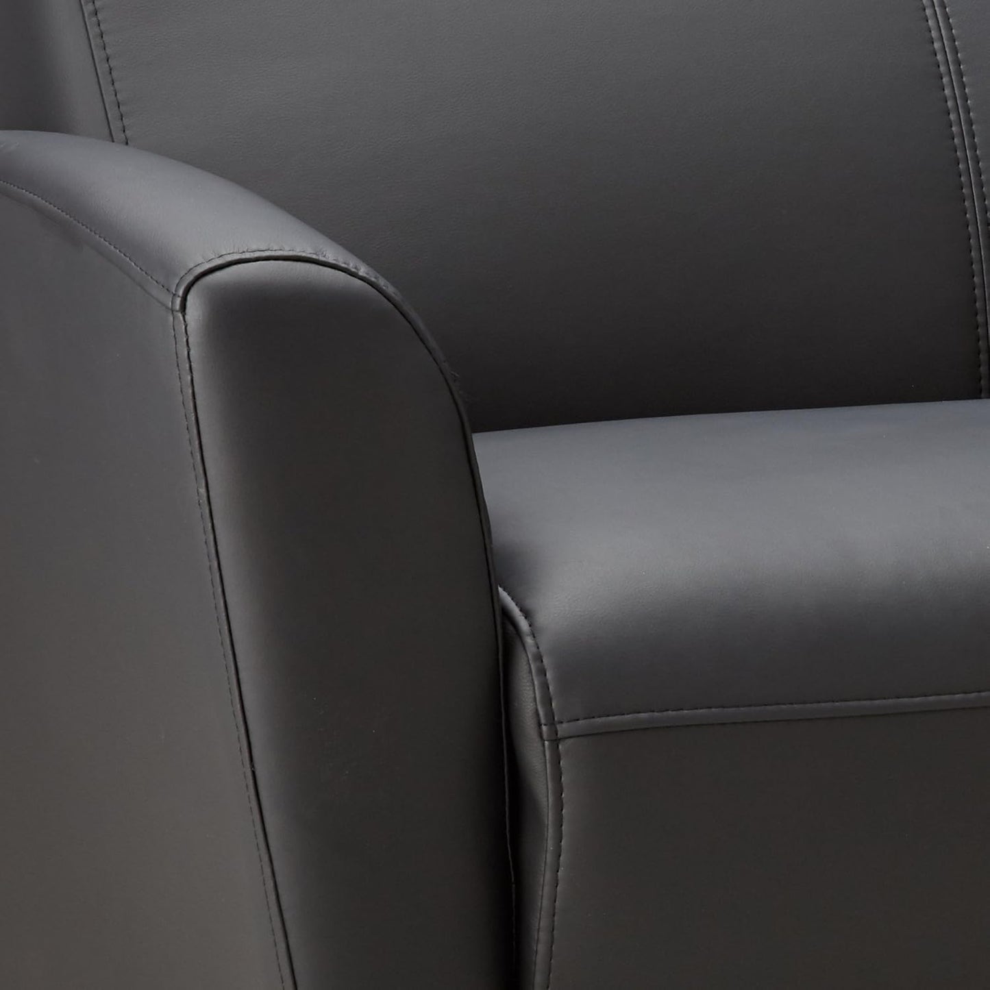 Lorell Accession Reception Loveseat, 55" x 22" x 31.25", Black Bonded Leather with Mahogany Legs