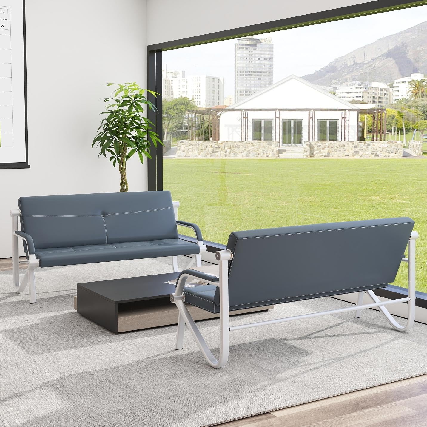 Kinsuite 3-Seat Office Reception Waiting Room Chairs - Guest & Reception Chairs for Salon Barber Bench Airport Bank Hall Visitor Guest Black PU Leather Office Sofa, Black