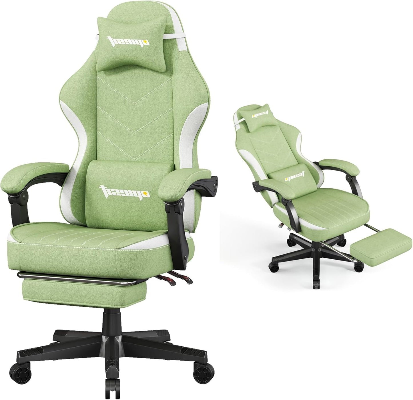 Gaming Chair,Fabric Computer Chair with Pocket Spring Cushion,400 lb Load Capacity,Ergonomic Office Chair with Footrest,Height Adjustable Video Gamer Chair with Lumbar Support(Black)