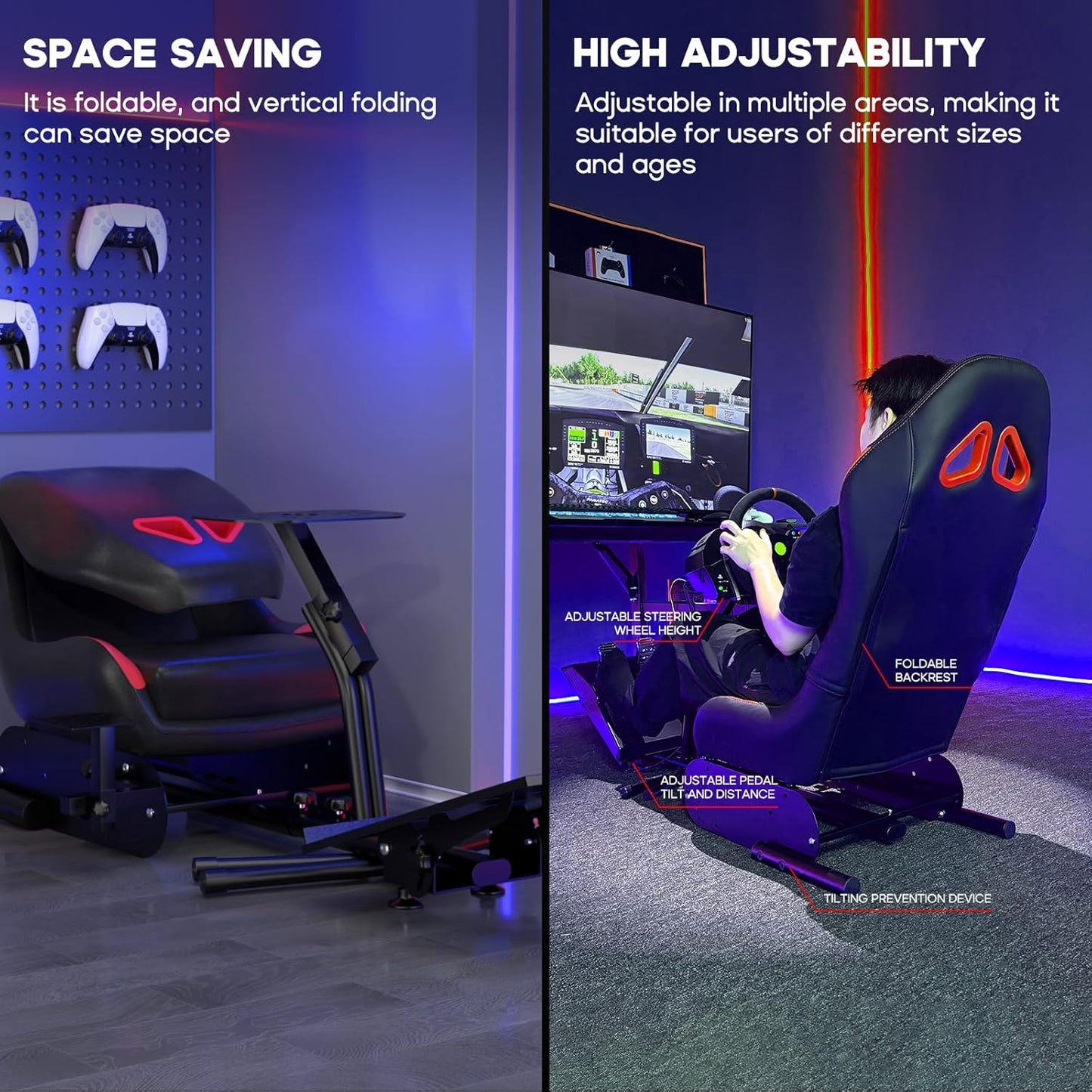 DIWANGUS Racing Simulator Cockpit Steering Wheel Stand with Seat Gaming Chair Sim Racing Cockpit for G29 G920 G923 G27 G25 T248X T248 T300RS T150 458 TX Xbox PS4 PS5 PC Accessories