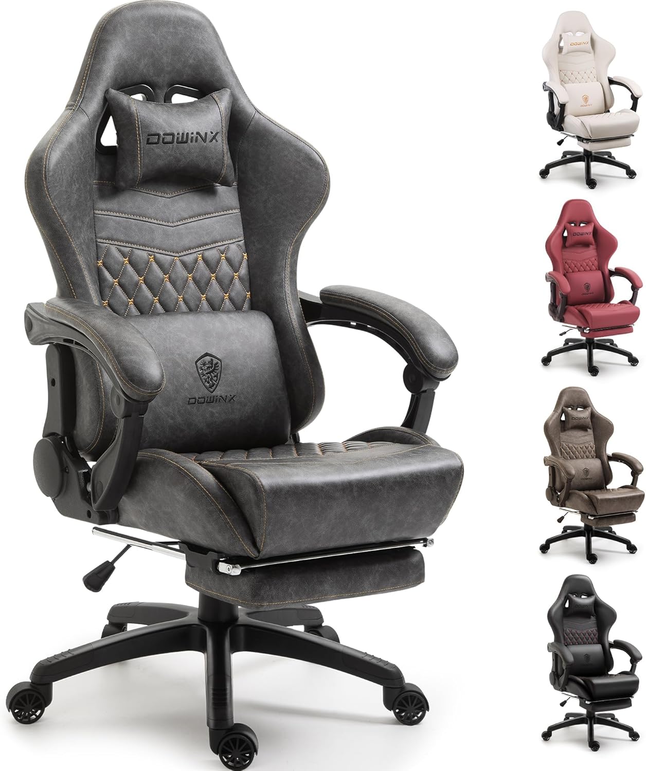 Dowinx Gaming Chair Big and Tall, Ergonomic Gamer Chair for Adults with Footrest, High Back Comfortable Computer Chair Massage Lumbar Support 350Lbs PU Leather for Office Game, Black