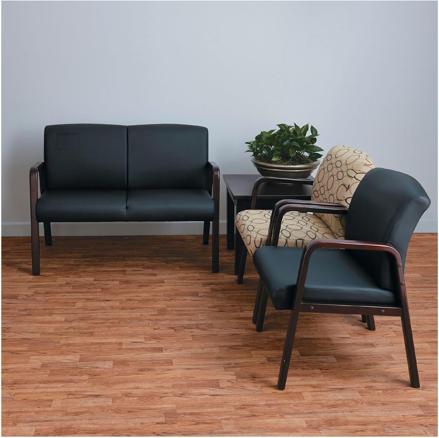 Alera Reception Lounge Series Wood Loveseat, 44.88w X 26.13d X 33h, Black/Mahogany
