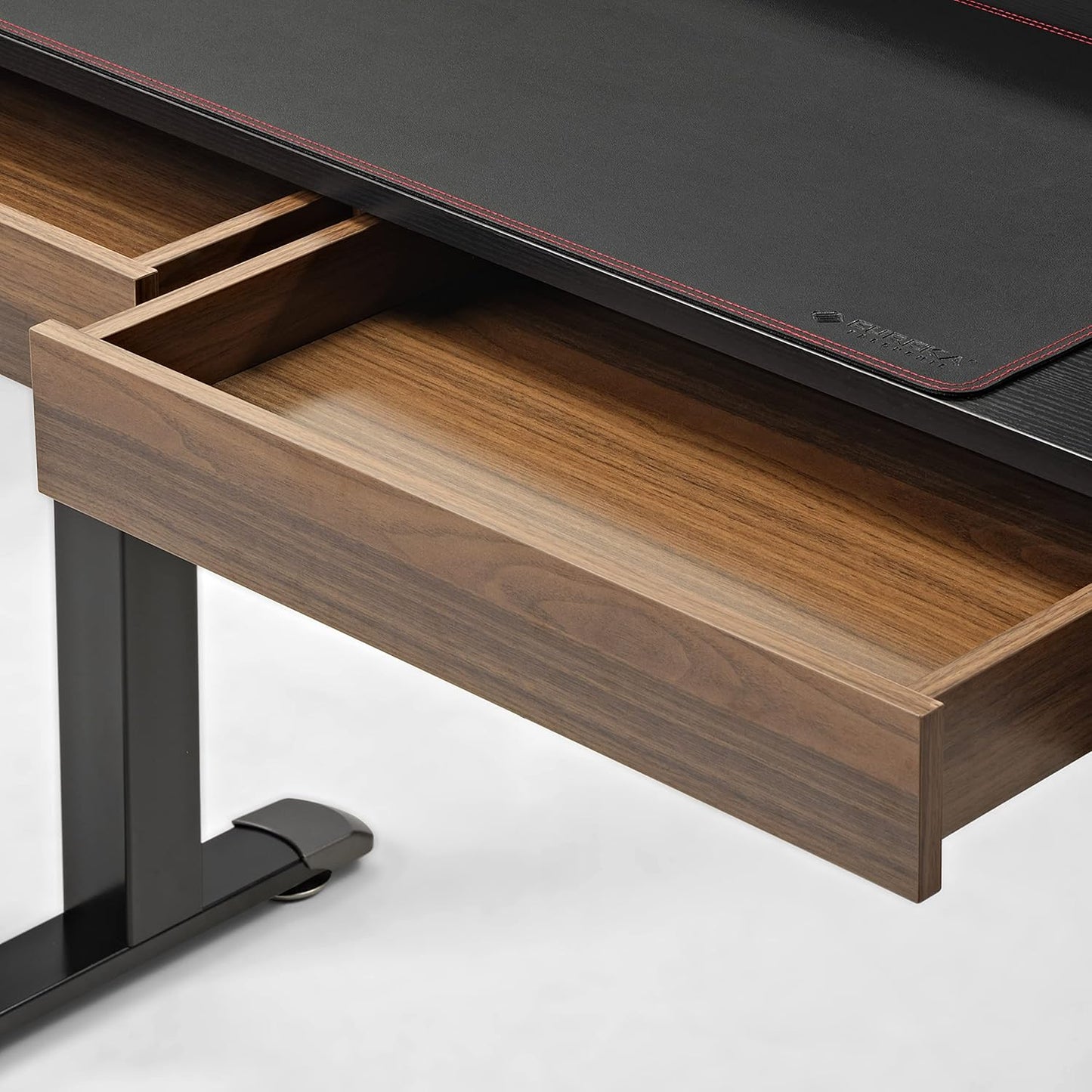 EUREKA ERGONOMIC Standing Desk with 2 Drawers, 55" Dual-Motor Height Adjustable Sit Stand Up Desk with Built-in Outlet, Wireless Charger, Luxury Home Office Computer Table with Monitor Riser, Walnut