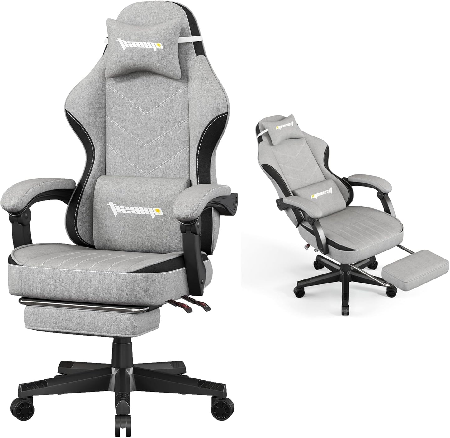 Gaming Chair,Fabric Computer Chair with Pocket Spring Cushion,400 lb Load Capacity,Ergonomic Office Chair with Footrest,Height Adjustable Video Gamer Chair with Lumbar Support(Black)