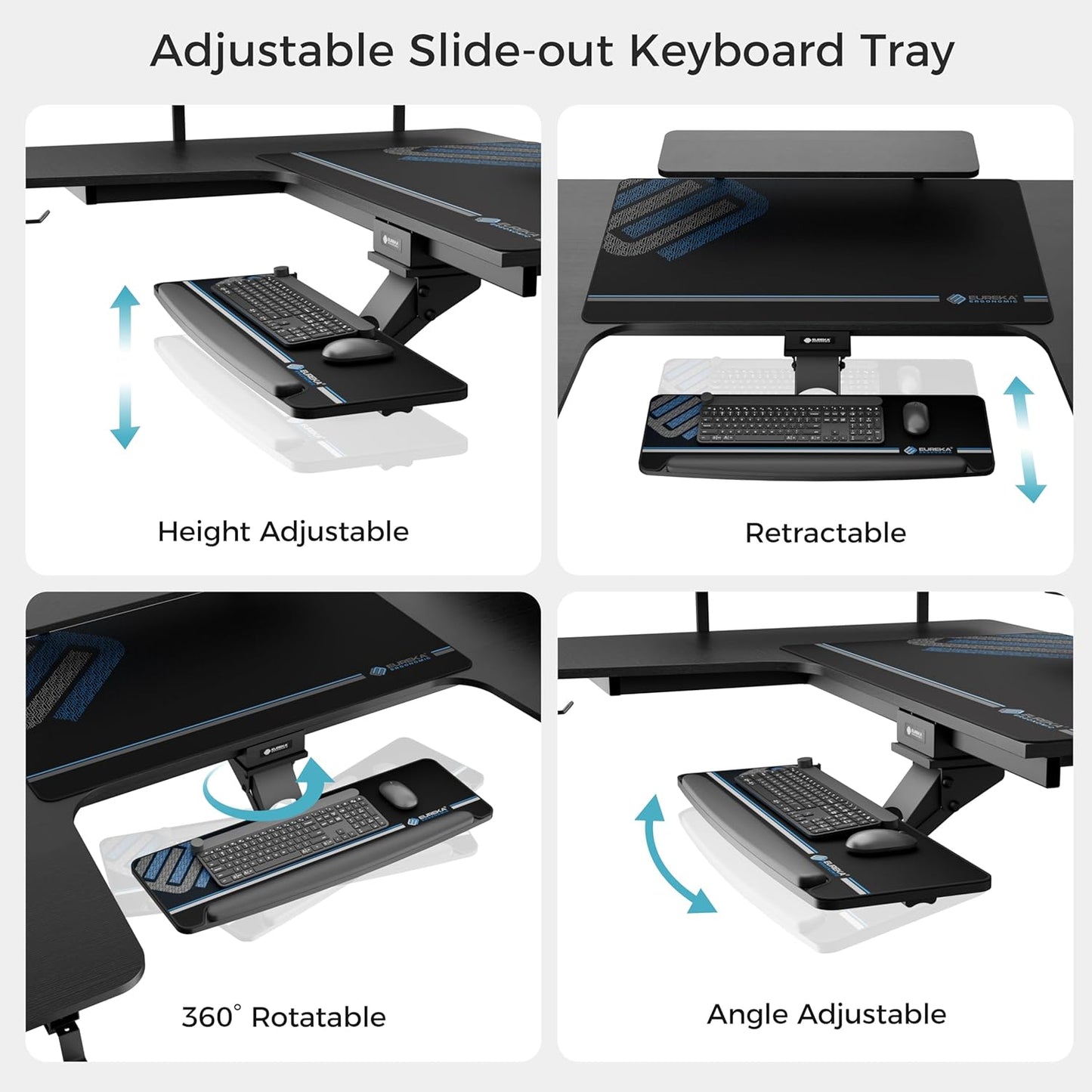 EUREKA ERGONOMIC Standing Desk with Keyboard Tray,U-Shaped 74 Inch Large Gaming Desk,Electric Height Adjustable Music Studio Desk w LED Convertible Shelves