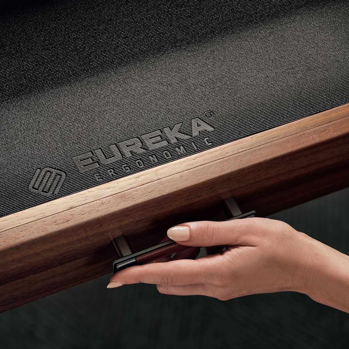 EUREKA ERGONOMIC Ark Standing Desk, 63 inch Executive Desk with Drawers,Modern Trapezoidal Leg Luxury Home Office Computer Desk w Monitor Stand Smart APP Control, Walnut