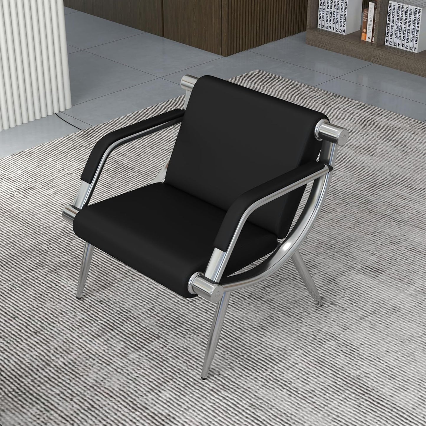 Kinsuite 3-Seat Office Reception Waiting Room Chairs - Guest & Reception Chairs for Salon Barber Bench Airport Bank Hall Visitor Guest Black PU Leather Office Sofa, Black