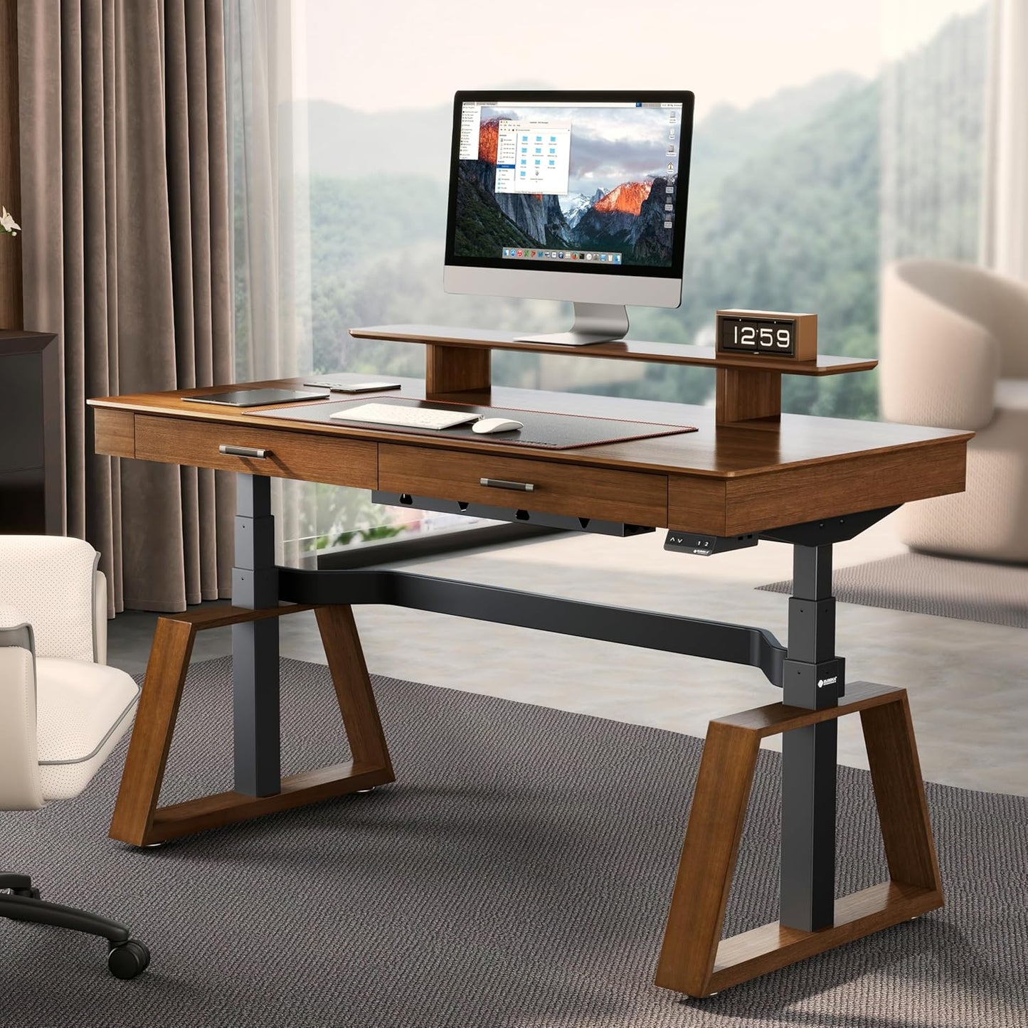 EUREKA ERGONOMIC Ark Standing Desk, 63 inch Executive Desk with Drawers,Modern Trapezoidal Leg Luxury Home Office Computer Desk w Monitor Stand Smart APP Control, Walnut