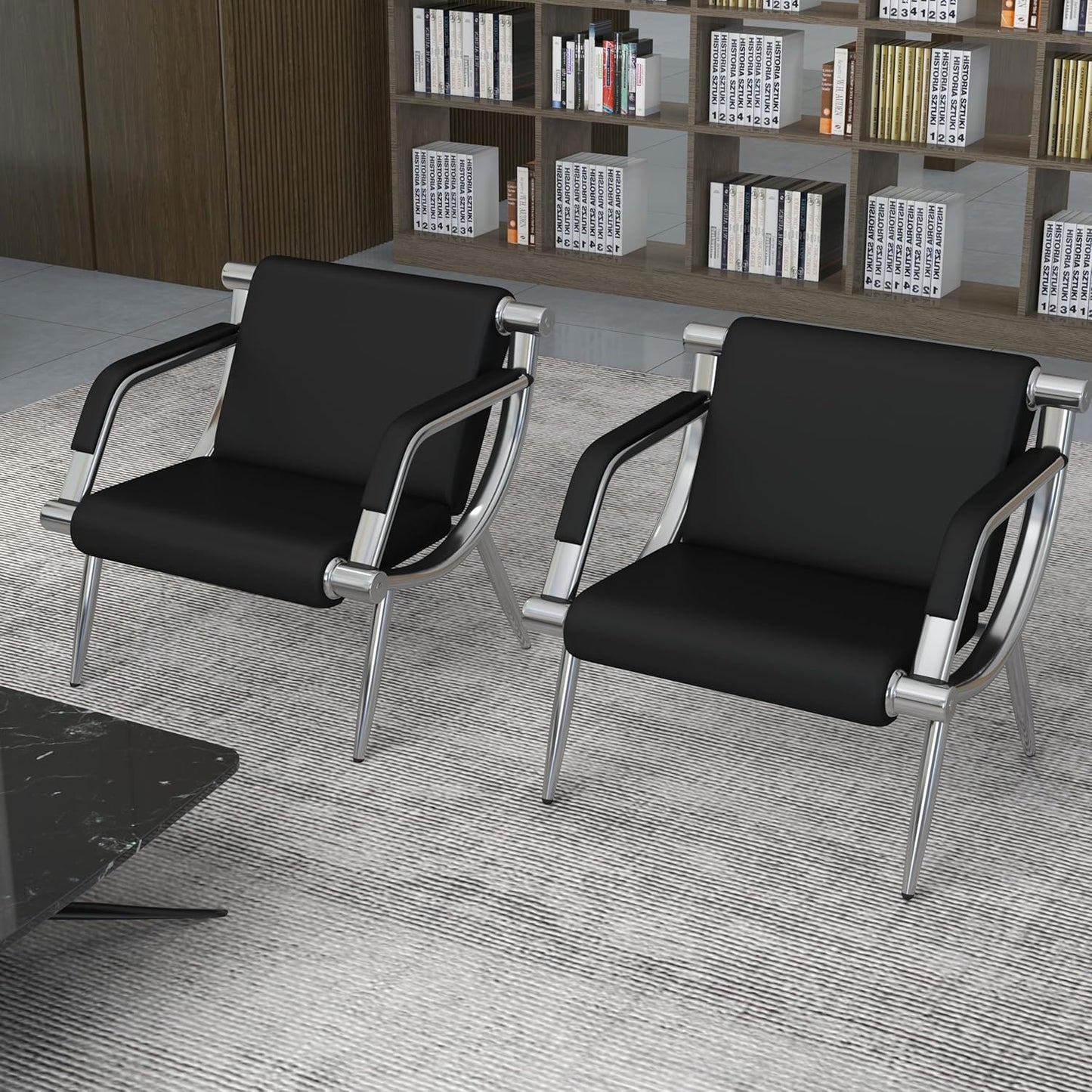 Kinsuite 3-Seat Office Reception Waiting Room Chairs - Guest & Reception Chairs for Salon Barber Bench Airport Bank Hall Visitor Guest Black PU Leather Office Sofa, Black