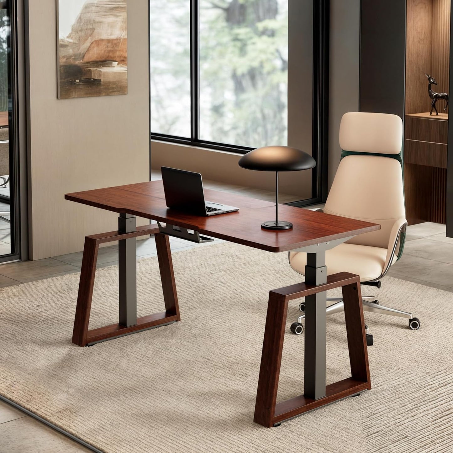 EUREKA ERGONOMIC Ark Standing Desk, 63 inch Executive Desk with Drawers,Modern Trapezoidal Leg Luxury Home Office Computer Desk w Monitor Stand Smart APP Control, Walnut