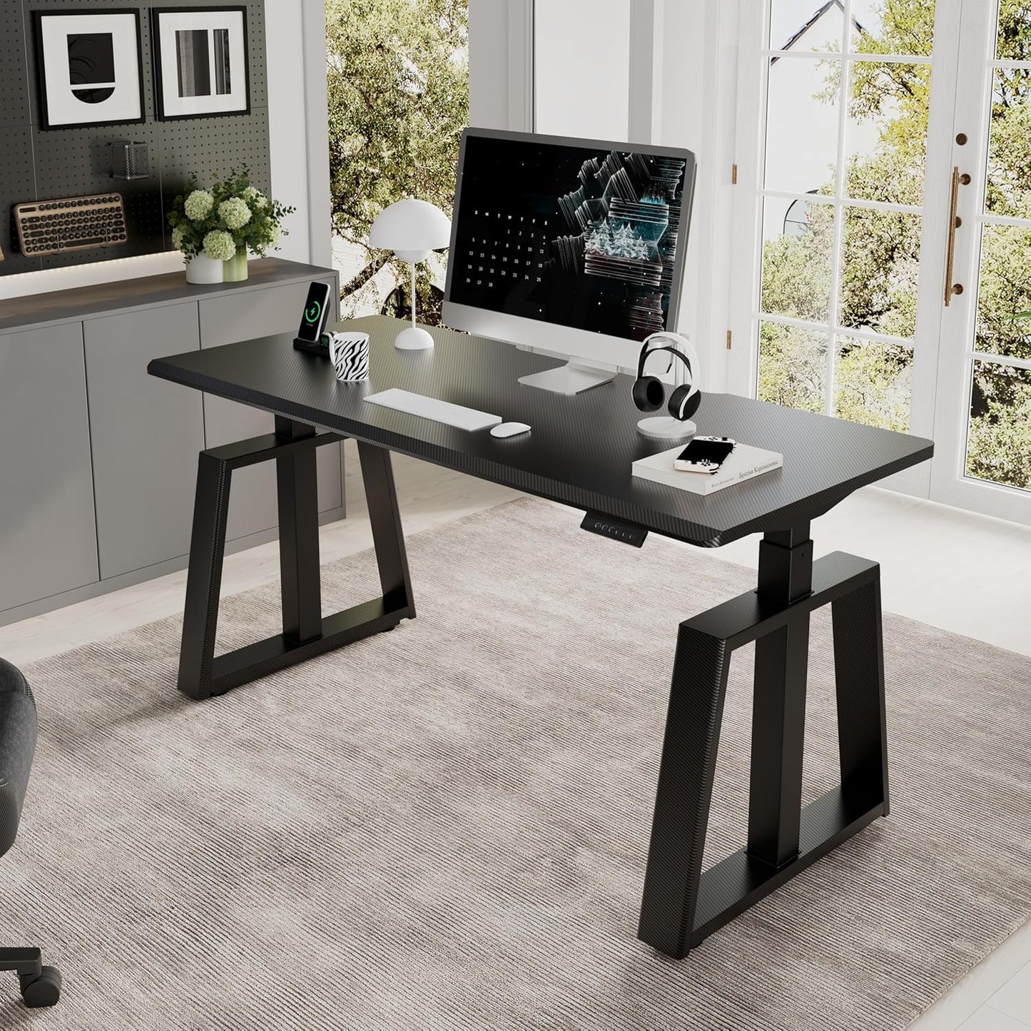 EUREKA ERGONOMIC Ark Standing Desk, 63 inch Executive Desk with Drawers,Modern Trapezoidal Leg Luxury Home Office Computer Desk w Monitor Stand Smart APP Control, Walnut