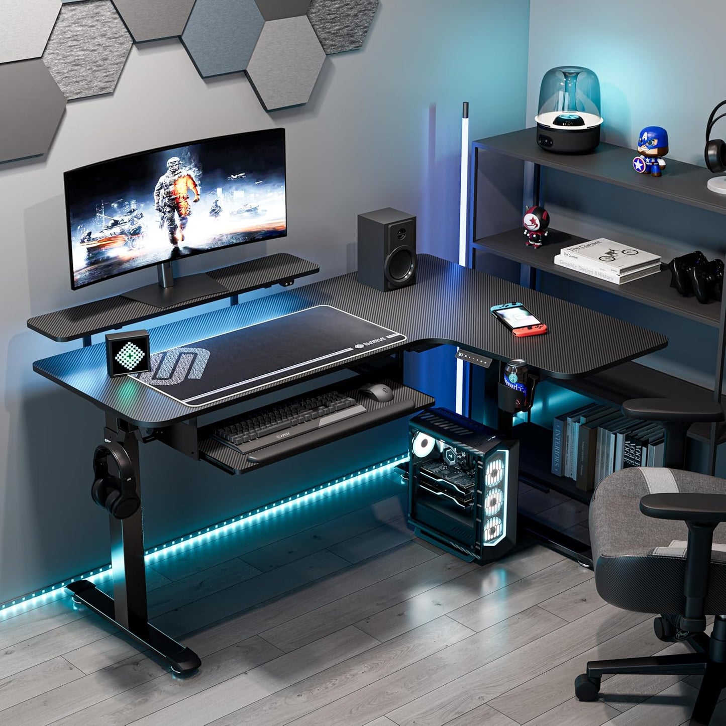 EUREKA ERGONOMIC Standing Desk (61"x43")- L Shaped Desk with Keyboard Tray Adjustable Height Sit Stand Computer Desk Corner Gaming Ergo Desk w Memory Presets, Monitor Stand, LED/USB/Dual Motor, Right
