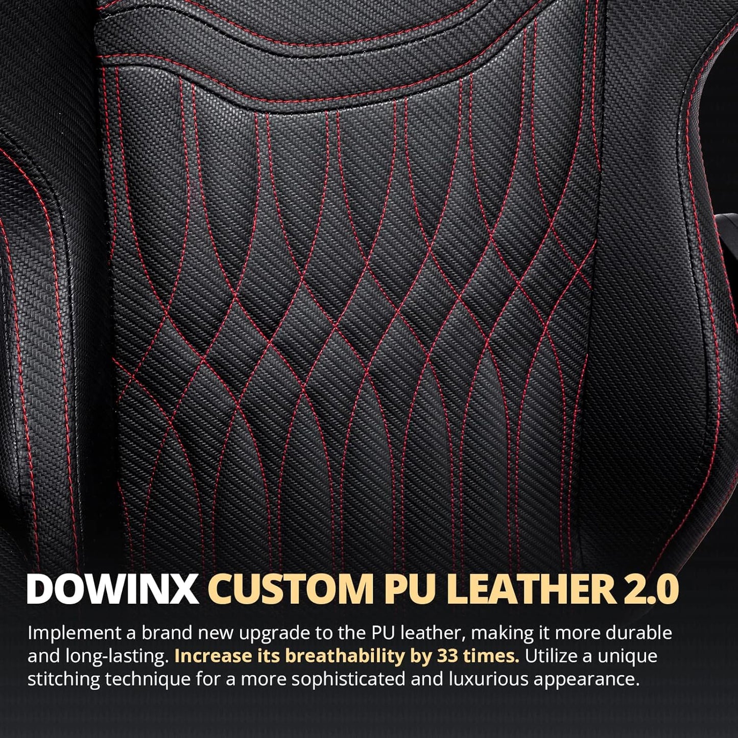 Dowinx Gaming Chair Breathable PU Leather Gamer Chair with Pocket Spring Cushion, Ergonomic Computer Chair with Massage Lumbar Support,Adjustable Swivel Task Chair with Footrest(Black)
